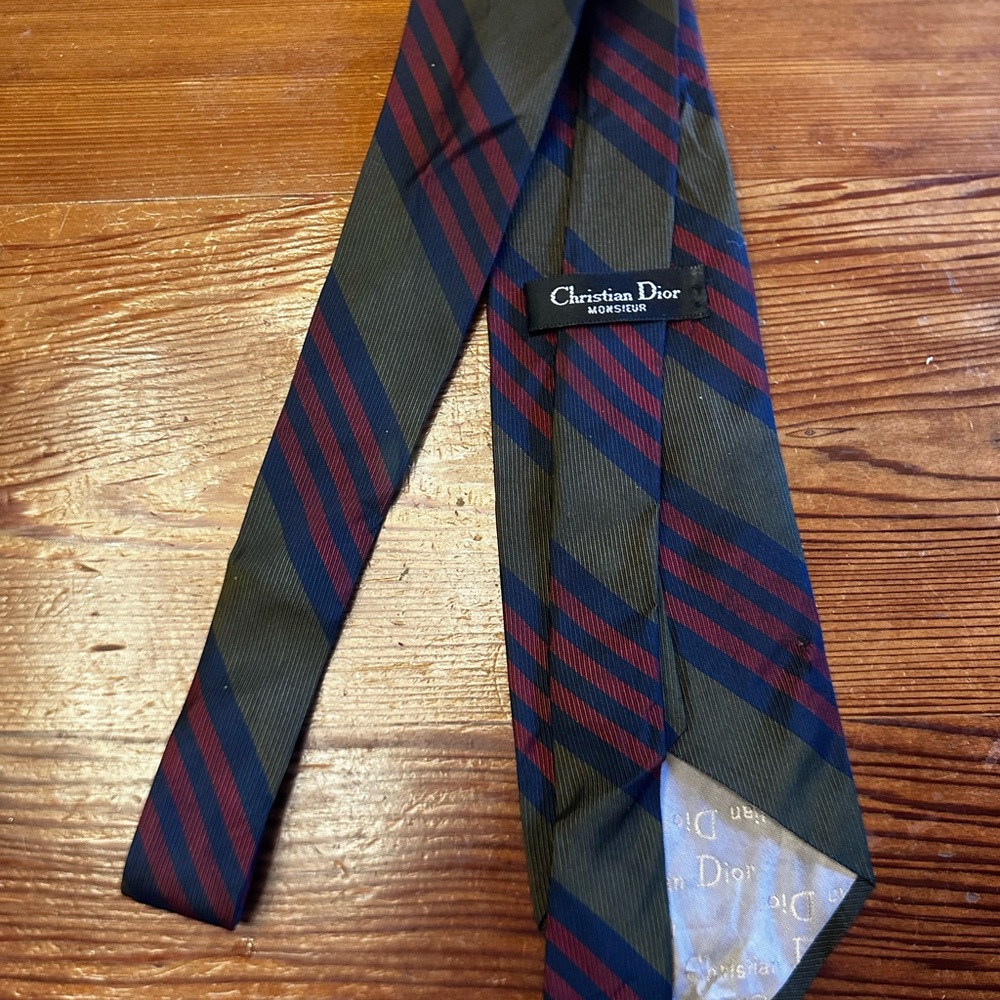 Dior Men's Tie - Navy and Burgundy Stripes